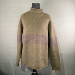 VTG Heather Tweed Sweater Men L Lambswool Cabincore Thermal Mockneck Olive Green